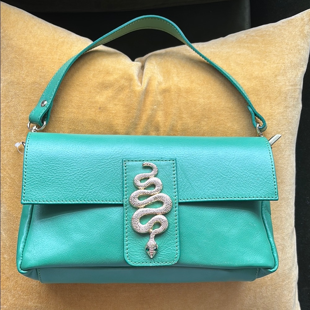 House of Harlow 1960 Green Shoulder Bag with Decorative Hardware